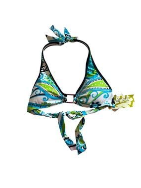 NWT BAMBOO Blue & Green Paisley Halter Bikini Top Size S/M